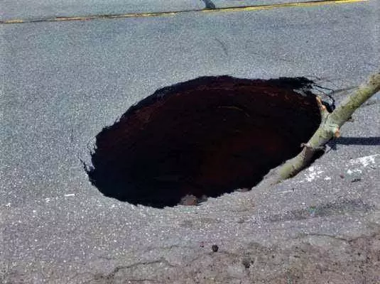 Photo of a sinkhole on Highway 17