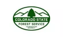 Colorado State Forest Service Logo featuring a tree and mountain inside an oval