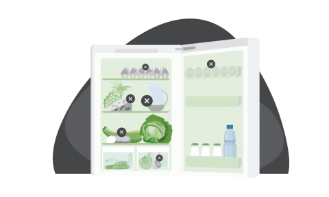 Illustration of a refrigerator displaying food that has gone bad
