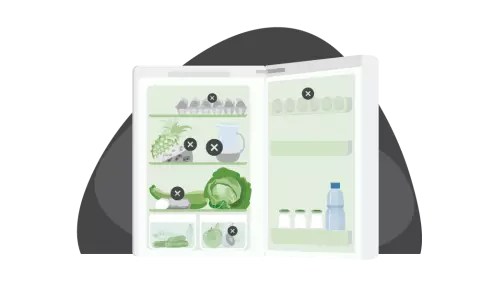 Illustration of a refrigerator displaying food that has gone bad